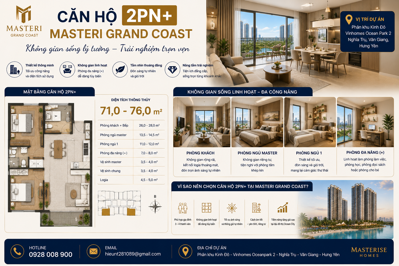 Căn 2PN+ Masteri Grand Coast Có Gì Nổi Bật?